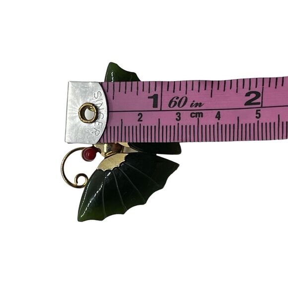 Butterfly Brooch Pin Coral Eyes 1960s Vintage Nephrite Jade Retro Gold Tone - Picture 7 of 15
